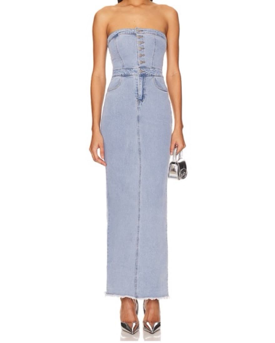 Strapless Denim Maxi Dress - Image 1