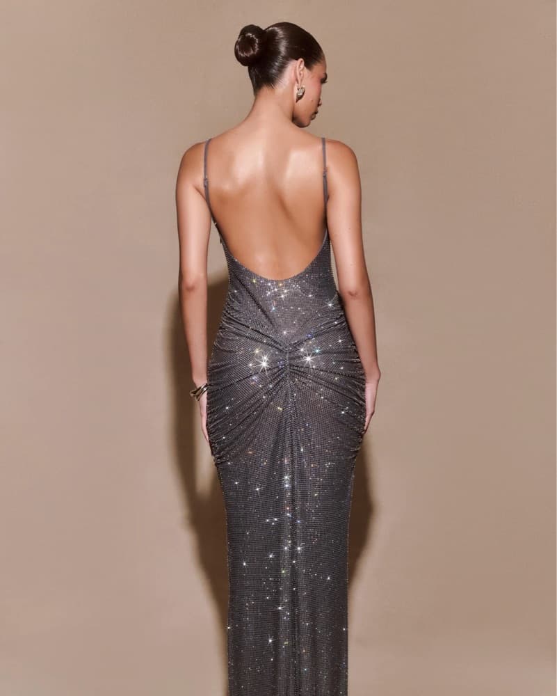 Roisin Diamante Maxi Dress - Gunmetal - Image 2