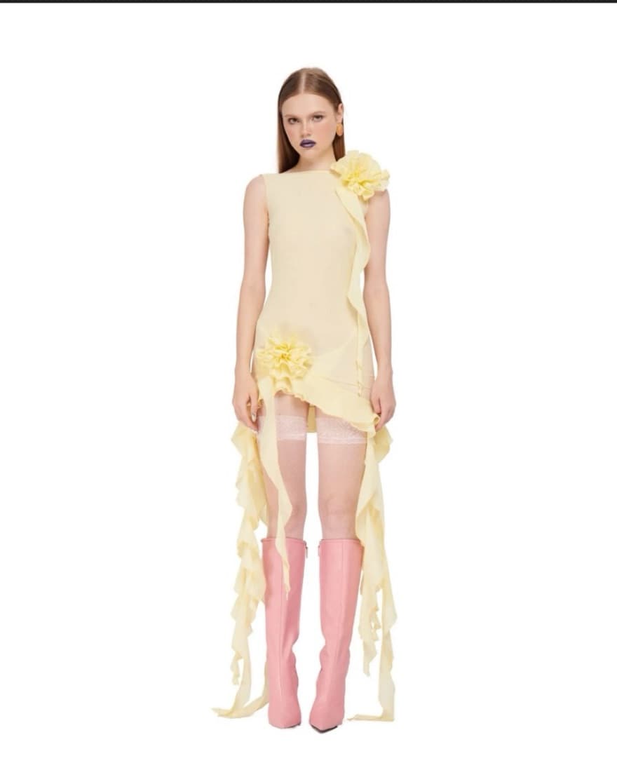 Fanci Club Ruffled Yellow Mini Dress - Image 1