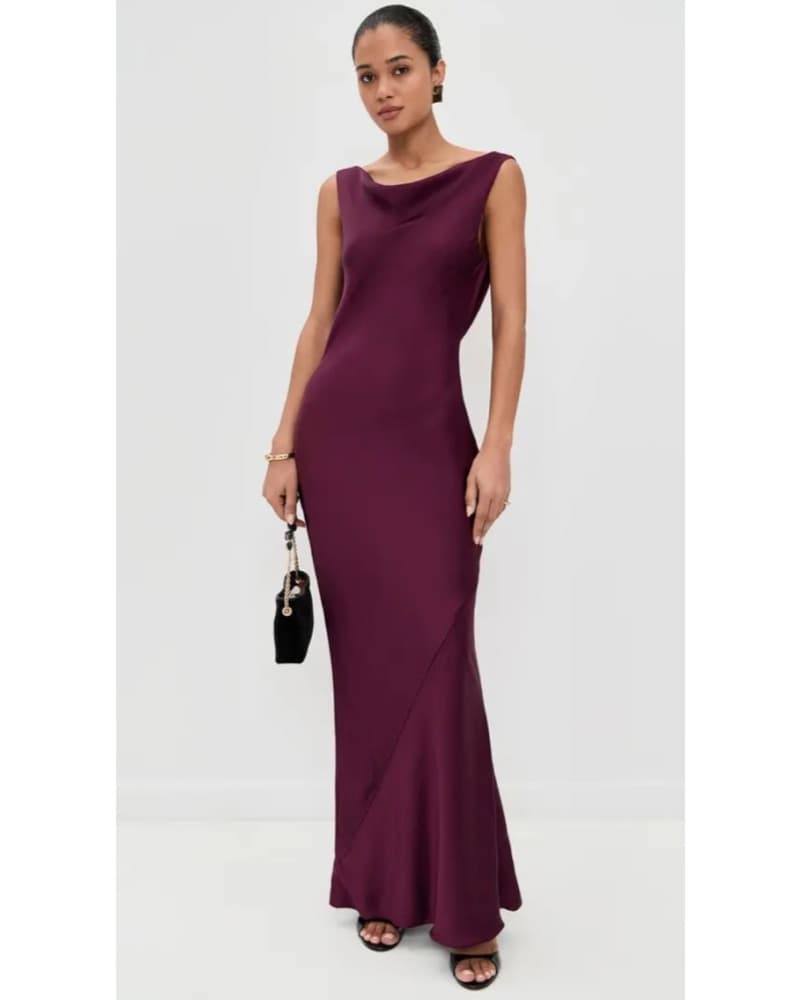 Low Back Satin Gown - Burgundy - Size S - Image 2