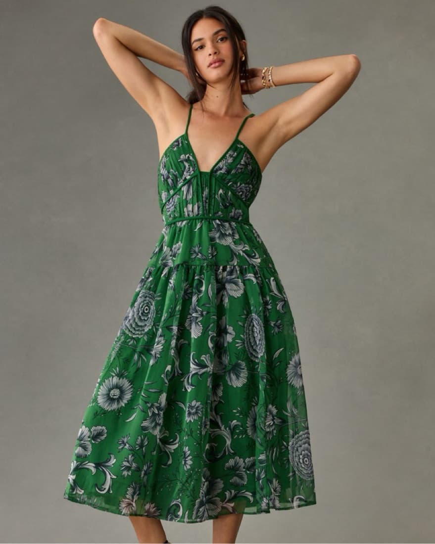 Anthropologie V-Neck Halter Printed Dres - Image 1