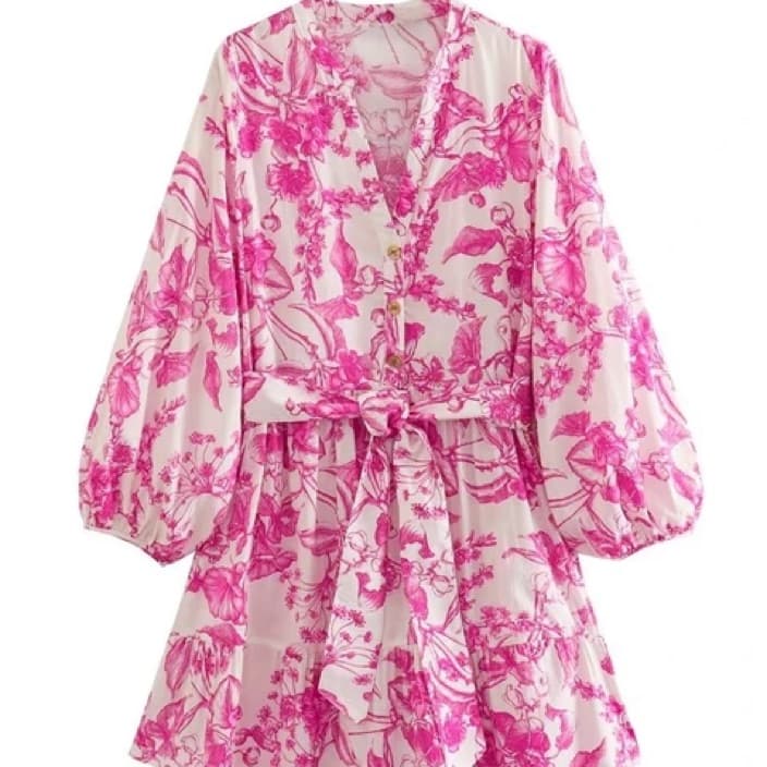 Pink Toille Floral Long Sleeve Sundress - Image 1
