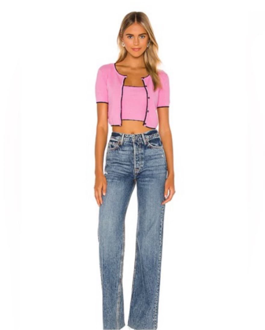 Trendy Pink Cropped Cardigan Set - Image 2