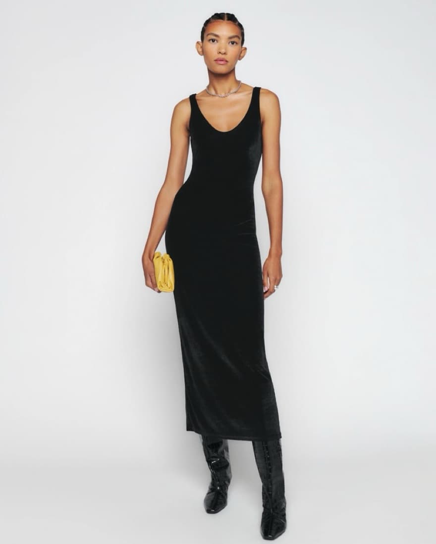 Reformation Black Velvet Tyra Knit Dress - Image 1