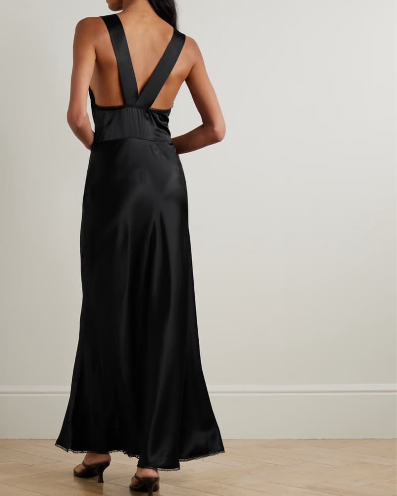 Lace Trimmed Silk Maxi Dress  - Image 2