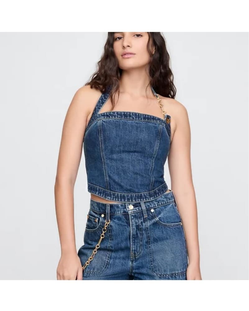 Gap X cult Gaia Denim Bustier Gold Chain - Image 4