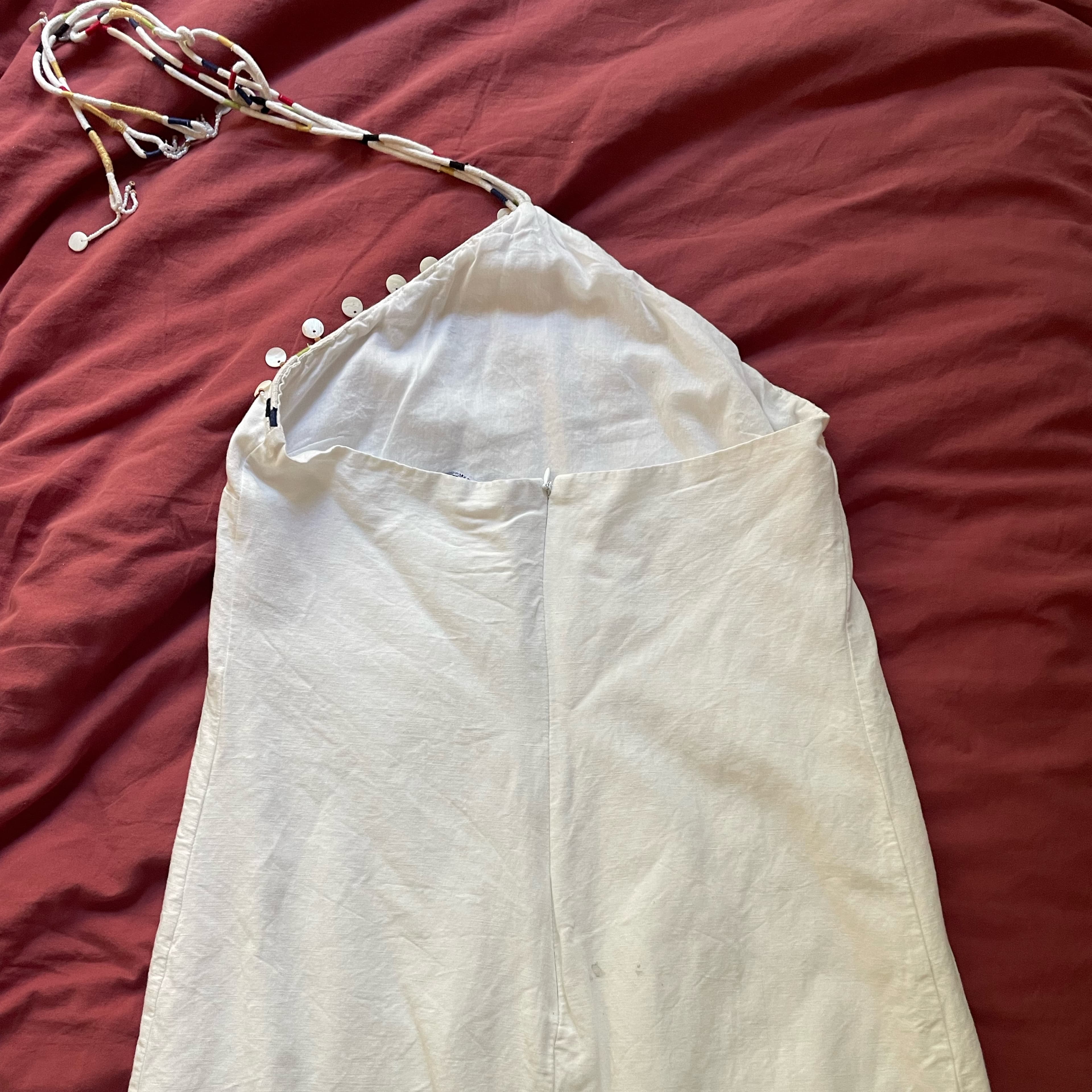 White Zara Beaded Linen Blend Dress - Image 6
