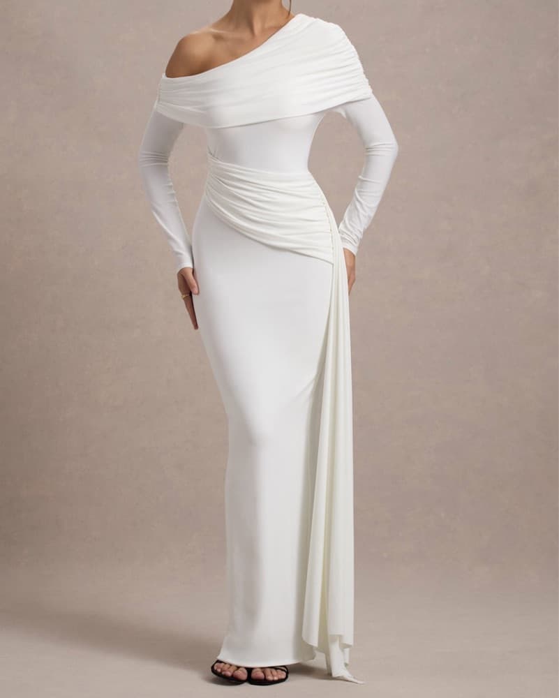 Elegant One-Shoulder Ruched Gown - Image 4