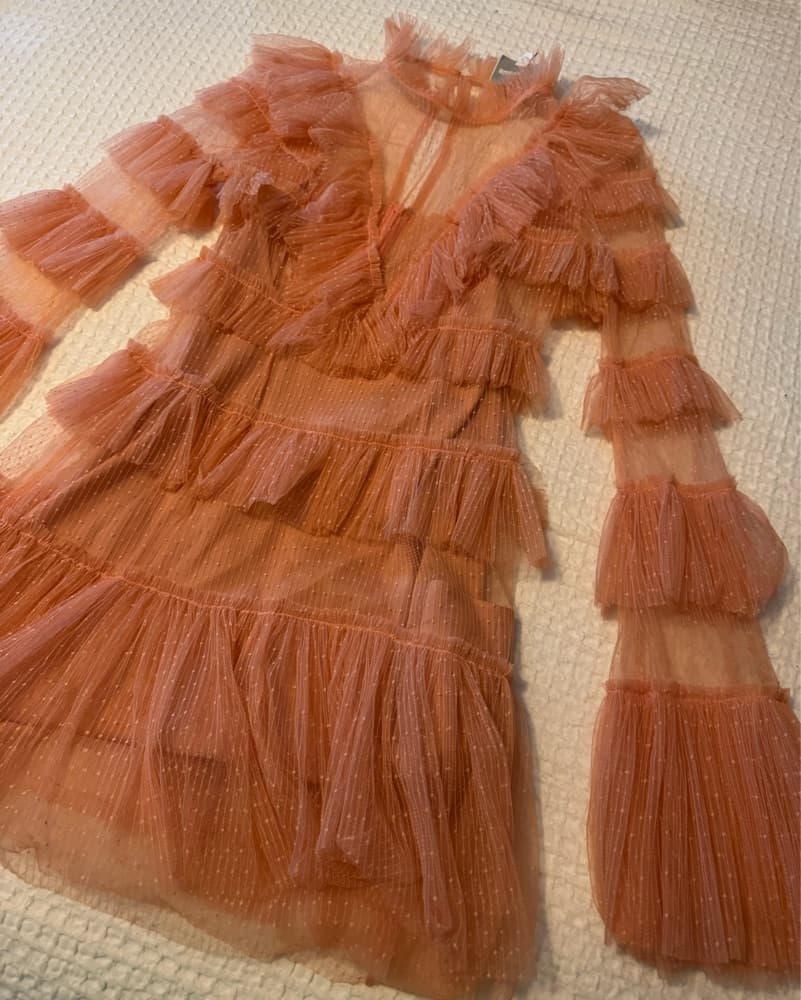 Alice Mccall Peach Tulle Ruffle Dress - Image 3