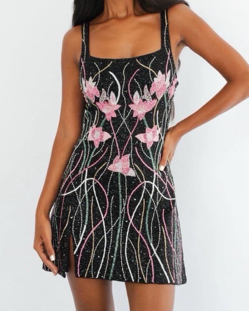 Oceanus Black Beaded Dress  - Image 1