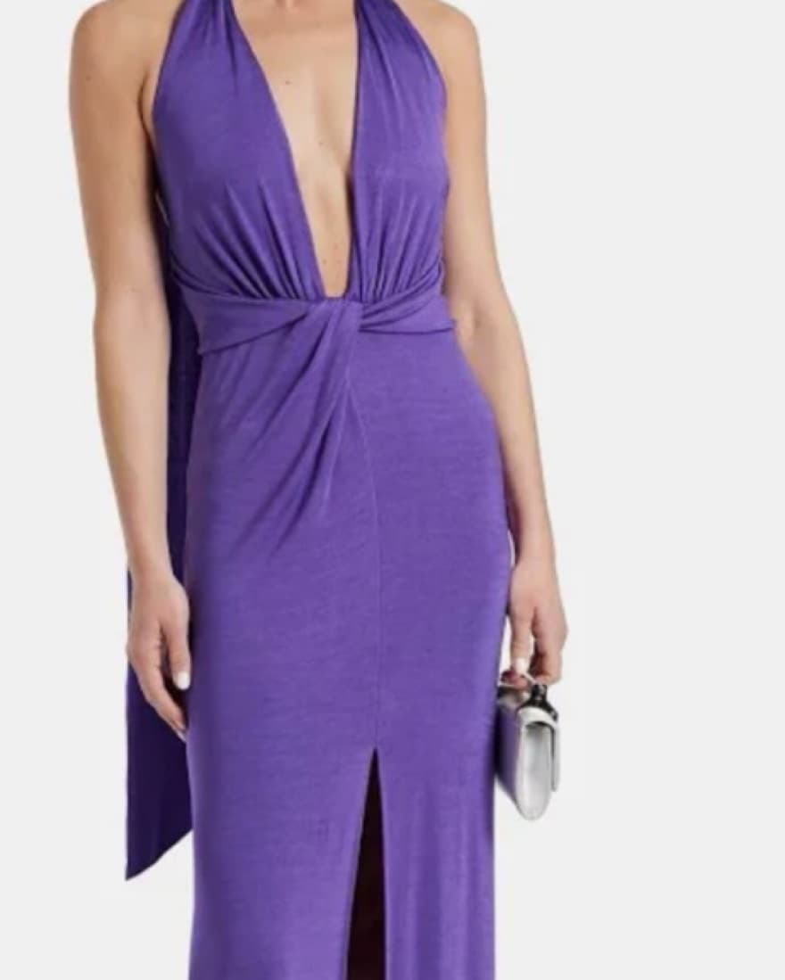 Alice&Olivia Purple Deep V Halter Dress - Image 3