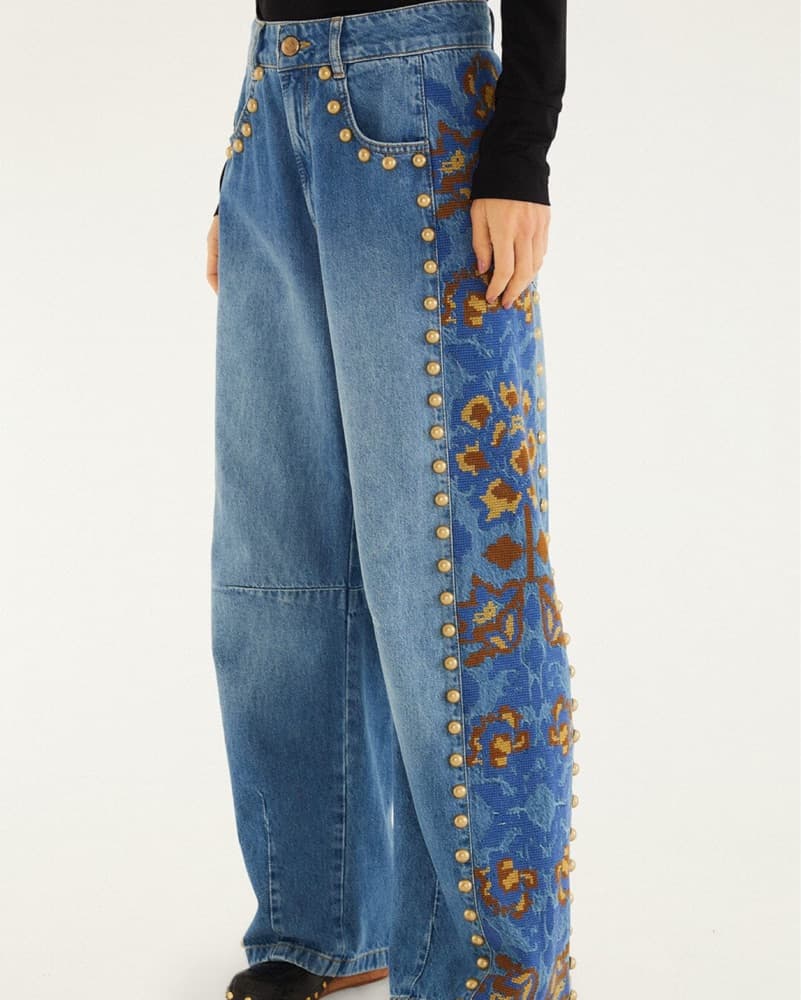 Farm Rio Embroidered Studded Jeans - Image 1