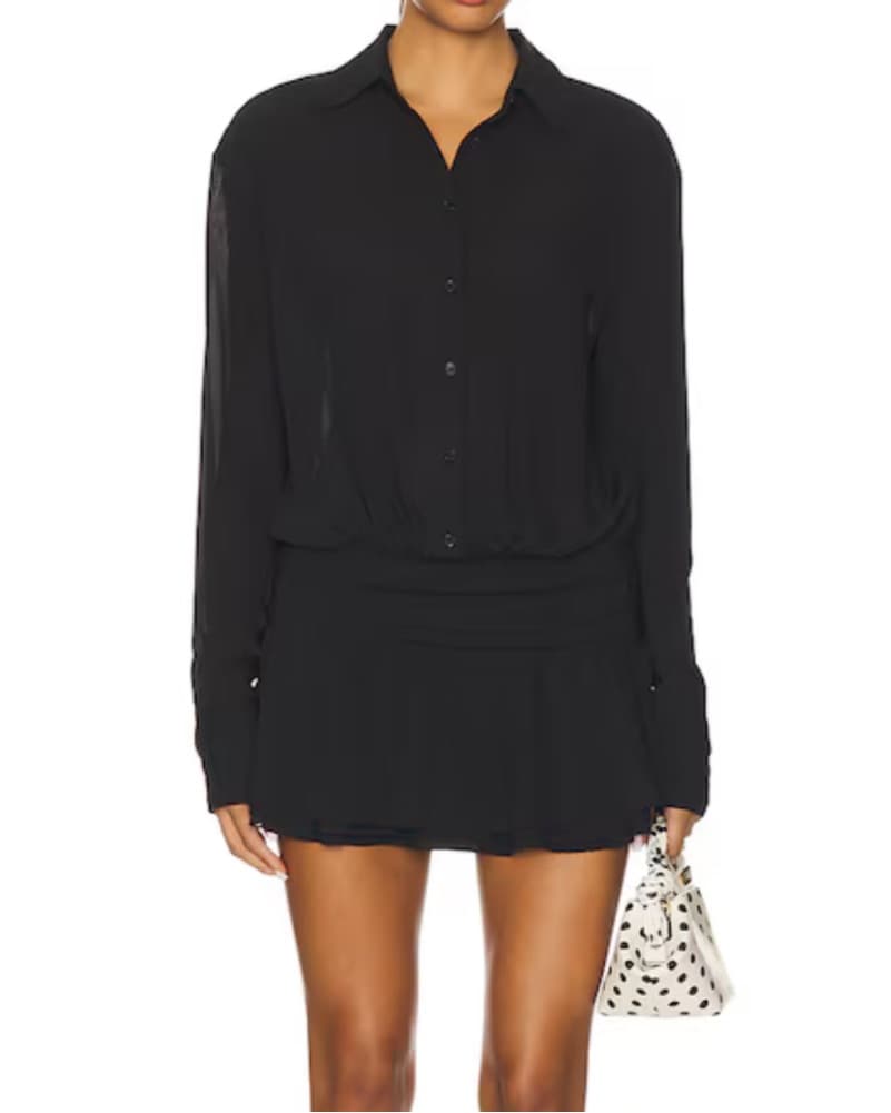 Black Long Sleeve Button Up Mini Dress - Image 1
