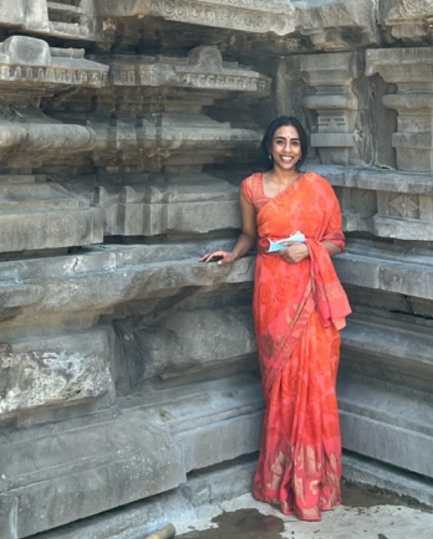 Indian Pink Floral Saree - Image 1