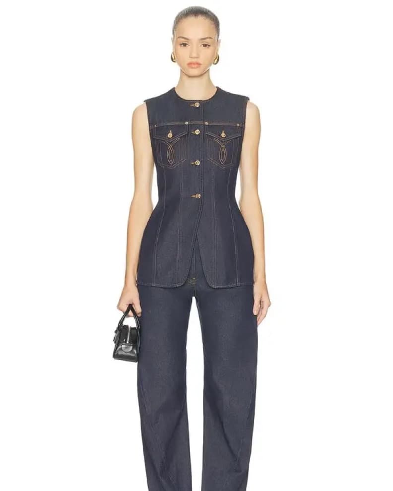 Versace Denim Fitted Vest Top - Image 3