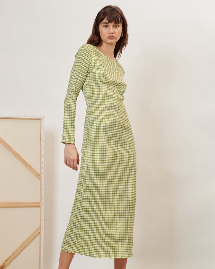 Ghospell Mint Plaid Open Back Midi Dress - Image 2