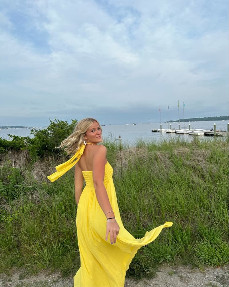 Bobbles And Lace Yellow Halter Dress - Image 2