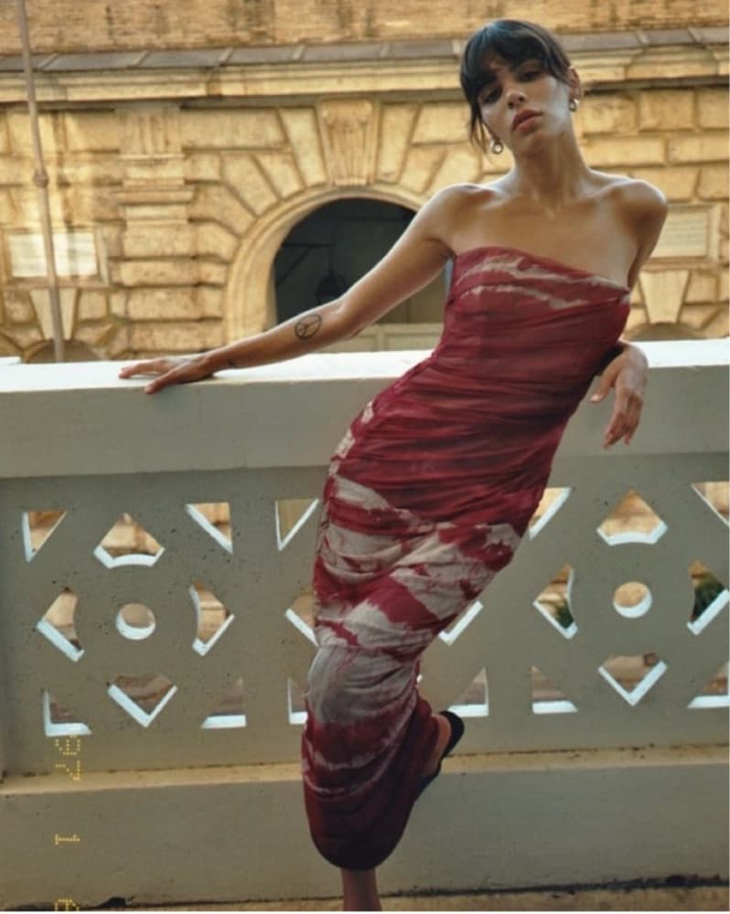 Red Strapless Tie-Dye Midi Dress - Image 1