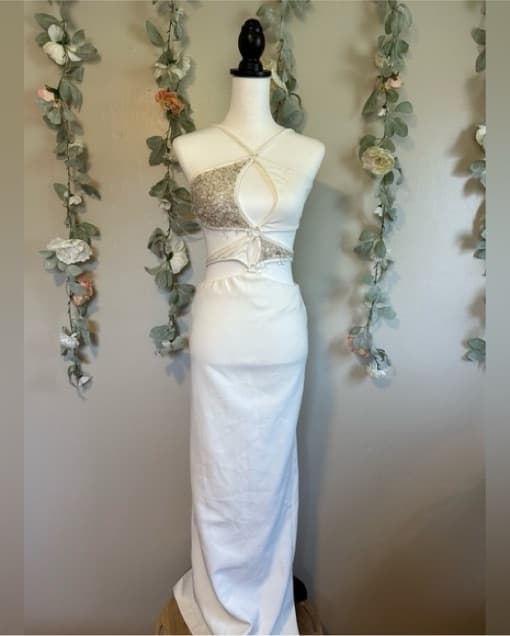 Patbo White Asterix Beaded Maxi Dress XS - Image 4