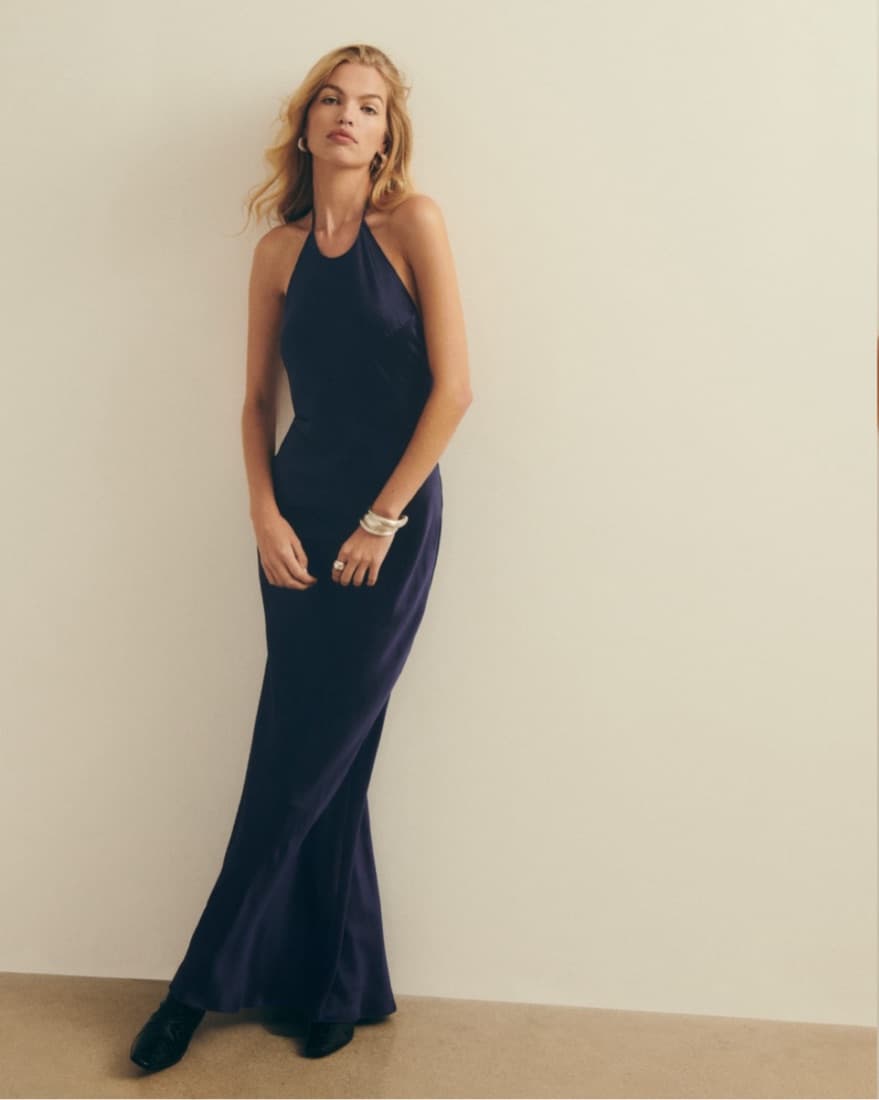 Reformation Jeanny Silk Dress Navy  - Image 1