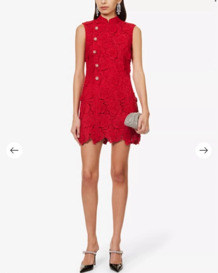 Self Portrait Red Lace Mini Dress Size 4 - Image 2