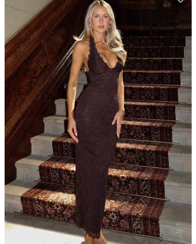 Destiny Lace Maxi Dress Chocolate - Image 1