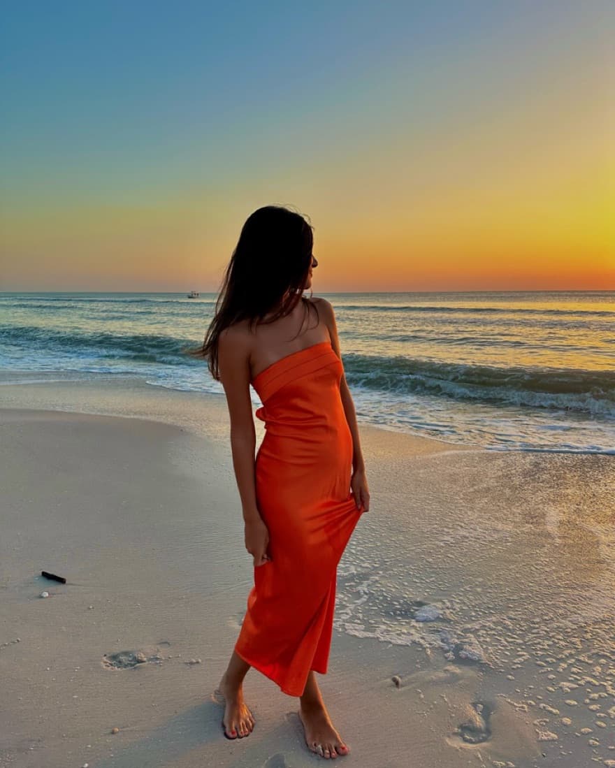 Orange Strapless Cowel Back Dress - Image 1