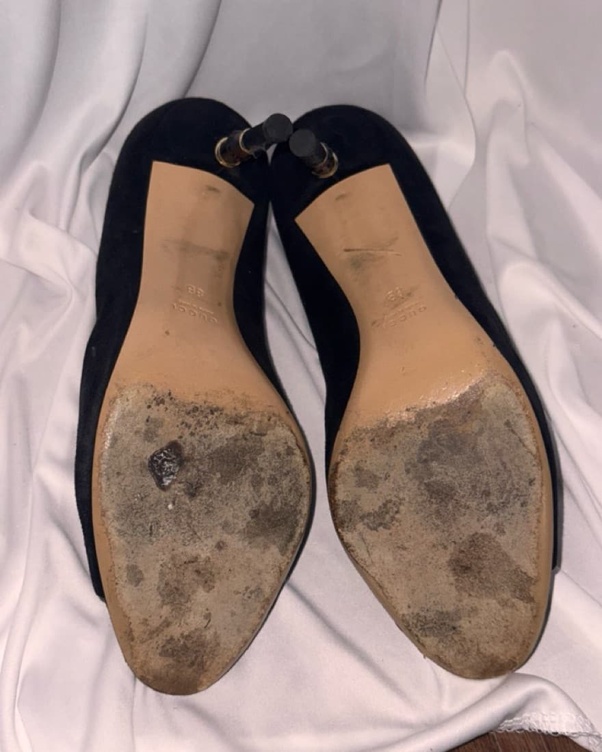 Gucci Black Suede Peep Toe Heels - Image 5