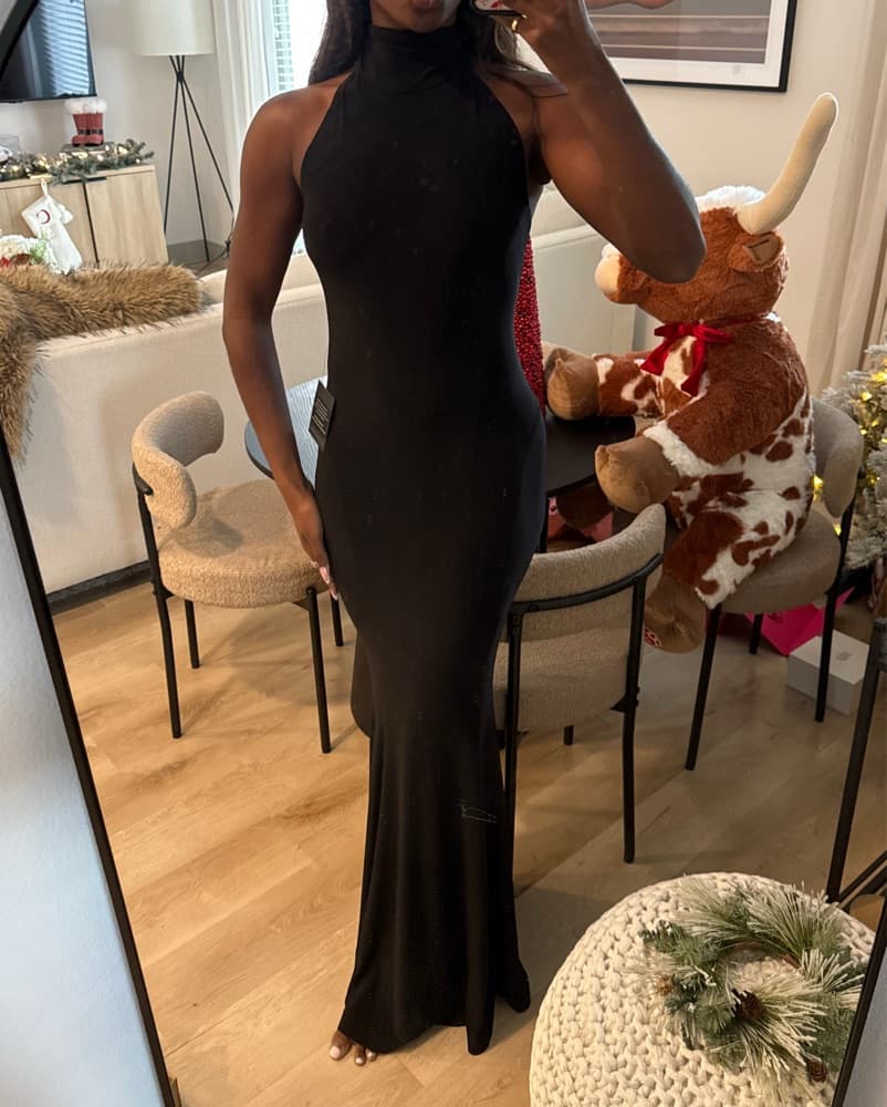 Norma Kamali Black Halter Maxi Dress - Image 2