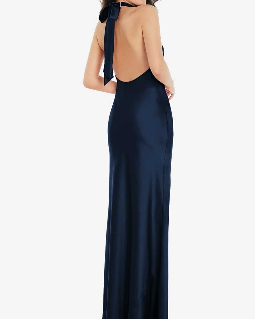 Navy Halter Satin Dress  - Image 2