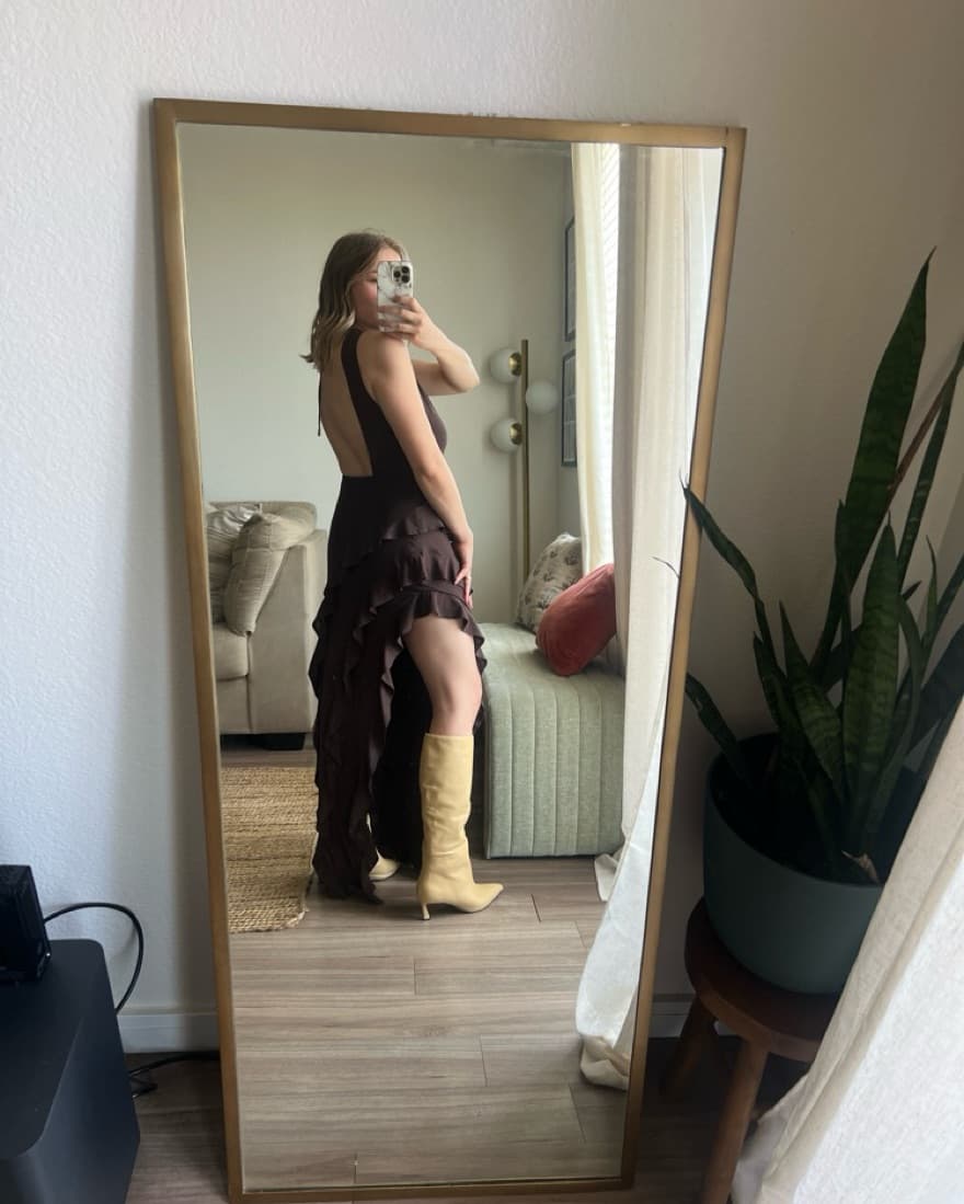 Brown Formal Dress With Leg Slit  - Image 4