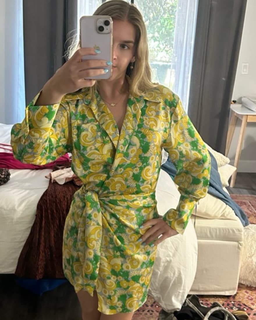 Zara Green/yellow Wrap Mini Dress - Image 1