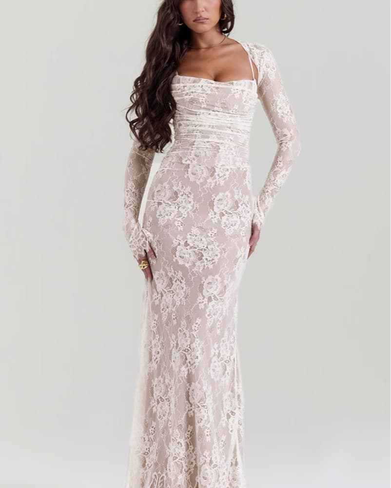 ARTEMIS Vintage Cream Lace Maxi Dress - Image 4