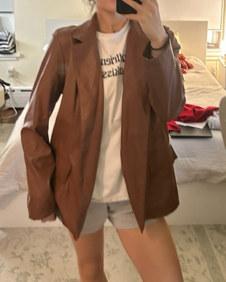 Brown Pleather Blazer - Image 2
