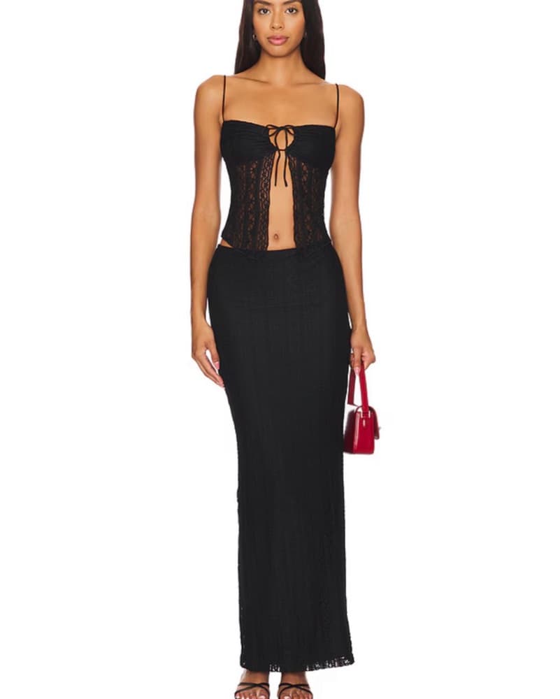 Black Lace Maxi Skirt Set - Image 1