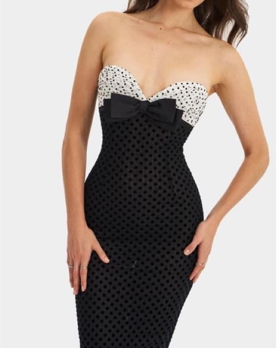 Polka Dot Strapless Midi Dress - Image 3