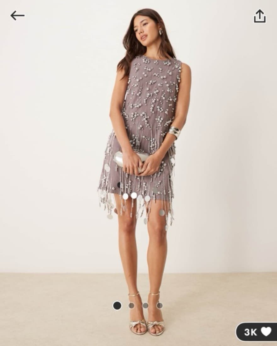 Asos Grey Beaded Fringe Dress - Image 4