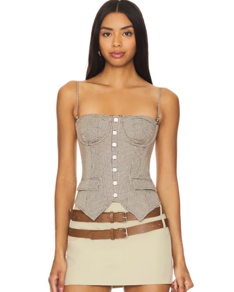Danielle Guizio Edith Corset Brown Plaid - Image 1