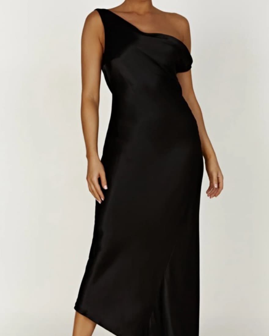 Meshki Black Satin One Shoulder Gown - Image 1