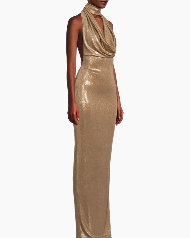 Eulalia Metallic Cowlneck Maxi Dress - Image 1