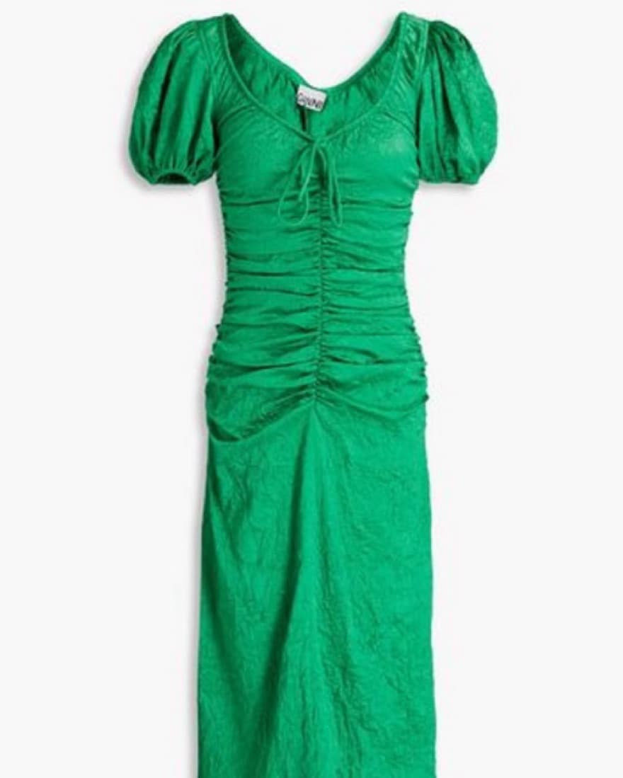 Ganni Ruched Crinkled-satin Midi Dress - Image 3
