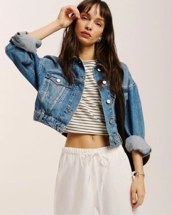 Reformation Jori Cropped Denim Jacket - Image 2