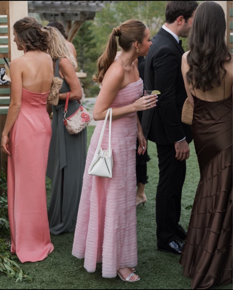 Pink Ruched Strapless Midi Dress - Image 5