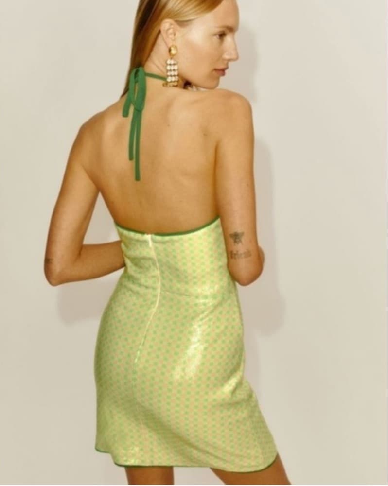 Reformation Green Plaid Sequin Dress - Image 3