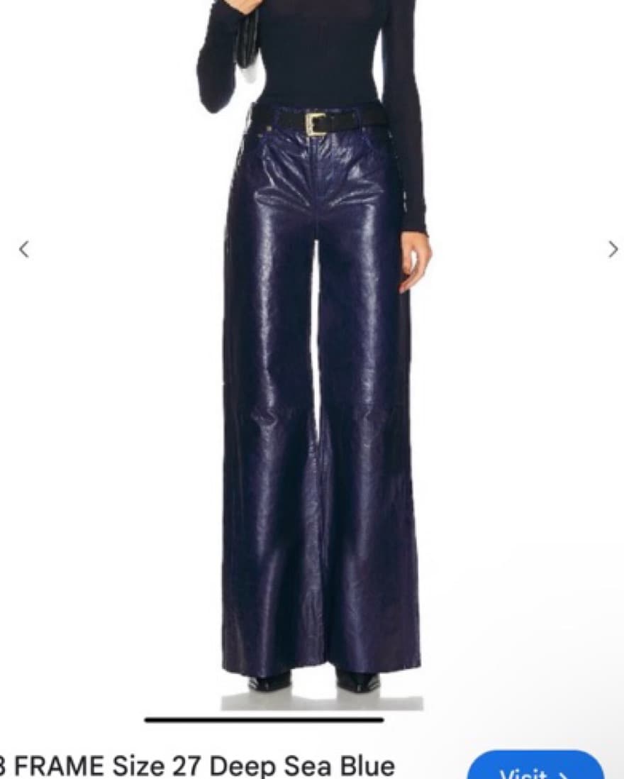 Sleek Navy Blue Leather Pants - Image 1