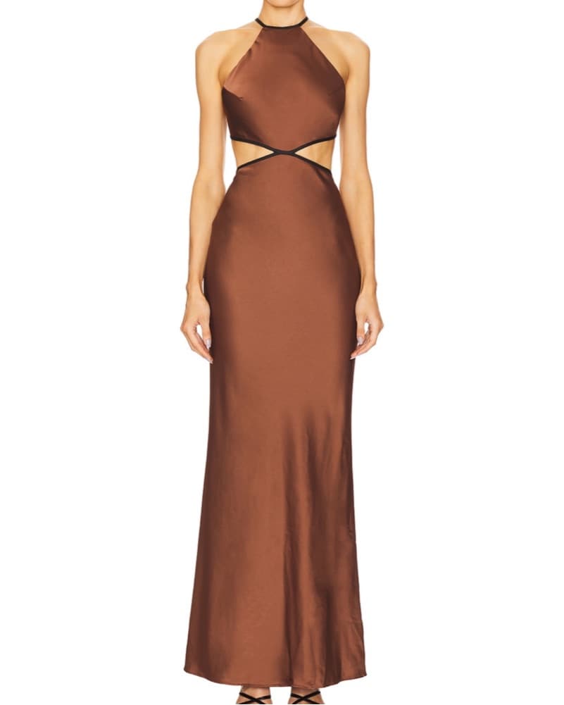 Misha Backless Maxi Dress In Chocolate - Image 1