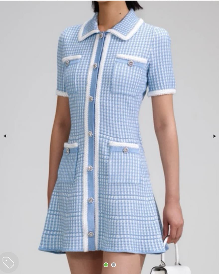 Self Portrait Blue Lurex Knitted Dress - Image 2