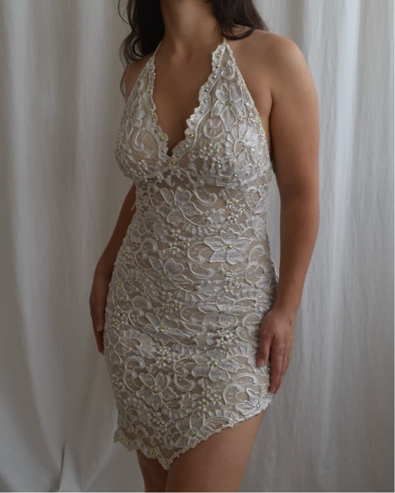 Elegant lace Halter mini dress - Image 1