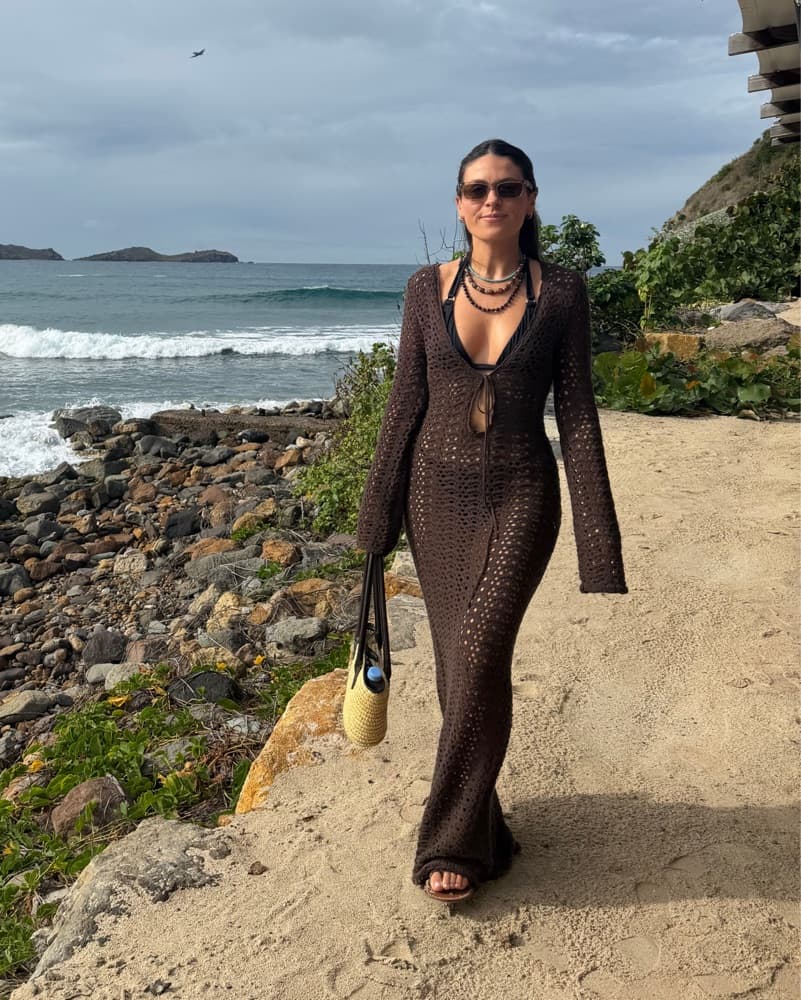 Brown Crochet Long Sleeve Cover Up - Image 2