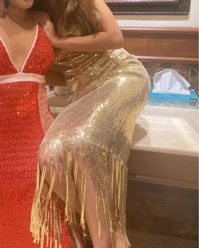 Gold Sequin Fringe Dress, Size XS - Image 3